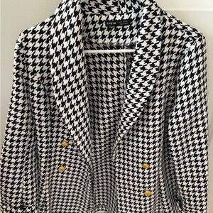 SHEIN Houndstooth Blazer with Gold Buttons